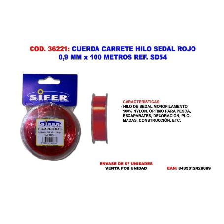 CUERDA CARRETE HILO SEDAL ROJO   0,9 MM X 100 METROS SD54