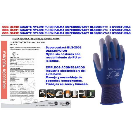 GUANTE NYLON+PU EN PALMA SUPERCONTACT BLS2003 T   8 S-COSTURAS (CAJA 12 UNIDADES)