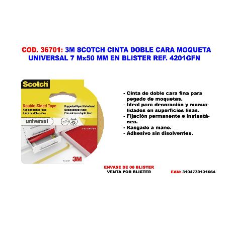 3M SCOTCH CINTA DOBLE CARA MOQUETA UNIVERSAL 20MX50MM 4201GFN