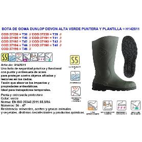 DUNLOP FINSTO BOTA AGUA GOMA VERDE PUNTER+SUELA ACERO DEVON Nº40