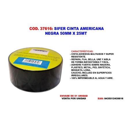 SIFER CINTA AMERICANA NEGRA 50MM X 25 MT