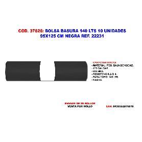 BOLSA BASURA 140 L 10 UND 95 X125 CM NEGRA REF.22231