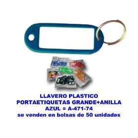 LLAVERO PLASTICO PORTAETIQUETAS GDE.38X60MM+ANILLA AZUL A-471-74 (CAJA 100 UNIDADES)