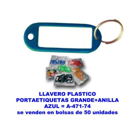 LLAVERO PLASTICO PORTAETIQUETAS GDE.38X60MM+ANILLA AZUL A-471-74 (CAJA 100 UNIDADES)