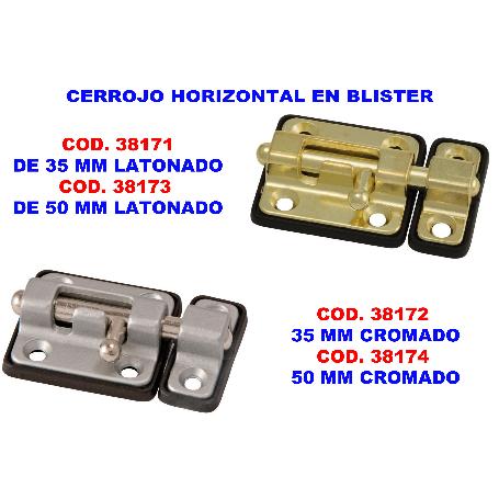 CERROJO HORIZONTAL 50 MM CROMADO EN BLISTER S-724