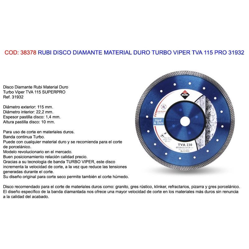 Rubi Viper Turbo Disco de corte de diamante para materiales duros, 31932