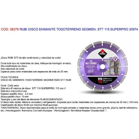 RUBI DISCO DIAMANTE TODOTERRENO SEGMEN. STT 115 SUPERPRO 30974