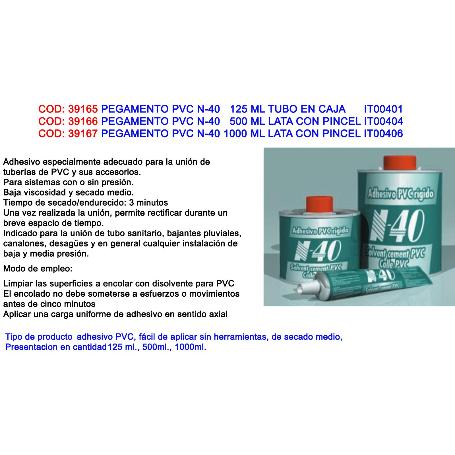 PEGAMENTO PVC N-40   500 ML LATA CON PINCEL IT00404