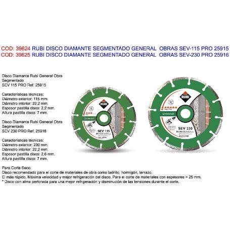 RUBI DISCO DIAMANTE SEGMENTADO GENERAL  OBRAS SEV-115 PRO 25915