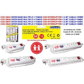 SIFER BASE MULTIPLE 4 TOMAS CON INTERRUPTOR+1,5 MT CABLE 104BK