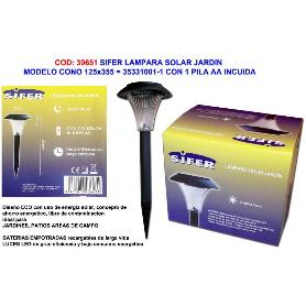 SIFER LAMPARA SOLAR JARDIN CONO 125Ø125X355 35331004+2 AA INCLUI