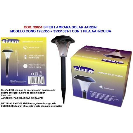 SIFER LAMPARA SOLAR JARDIN CONO 125Ø125X355 35331004+2 AA INCLUI