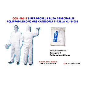 SIFER TRAJE BUZO DESECHABLE POLIP.50GR CATEGORIA 1 TALLA XL