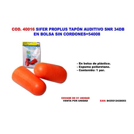 SIFER PROPLUS TAPON AUDITIVO SNR 34DB EN BOLSA SIN CORDONE 54008