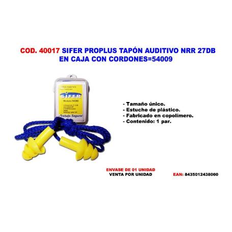 SIFER PROPLUS TAPON AUDITIVO NRR 27DB EN CAJA CON CORDONES 54009