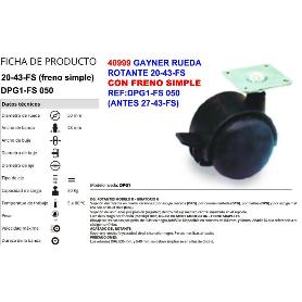 GAYNER RUEDA 20-43FS REF DPG1 050-FS CON FRENO (ANTES 27-43FS)