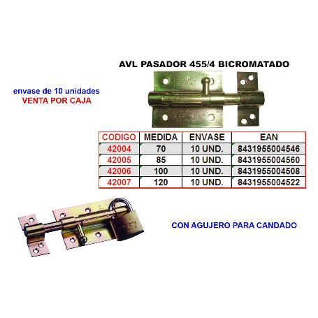 AVL PASADOR 455-4   70 MM. BICROMATADO+AGUJERO CANDADO AVAFX-70 (CAJA 10 UNIDADES)