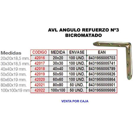 AVL ANGULO REFUERZO BICROMATADO 3   20X  20