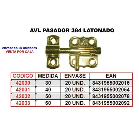 AVL PASADOR 384 LATONADO 30 MM. (CAJA 20 UNIDADES)