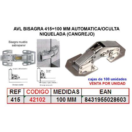 AVL BISAGRA 415 100 MM AUTOMATICA-OCULTA NIQUELADA (CANGREJO)