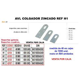 AVL COLGADOR H1 ZINCADO DE 60 MM (CAJA 200 UNIDADES)