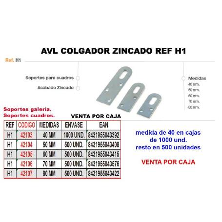 AVL COLGADOR H1 ZINCADO DE 60 MM (CAJA 200 UNIDADES)