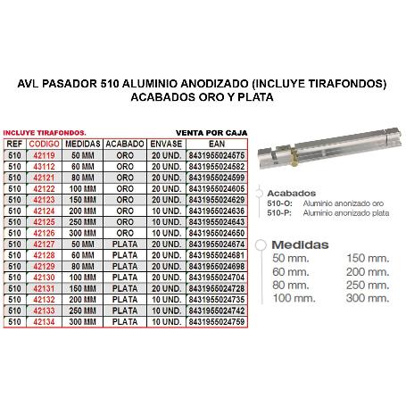 AVL PASADOR 510 ALUMINIO   50 MM ORO