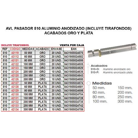 AVL PASADOR 510 ALUMINIO   80 MM ORO