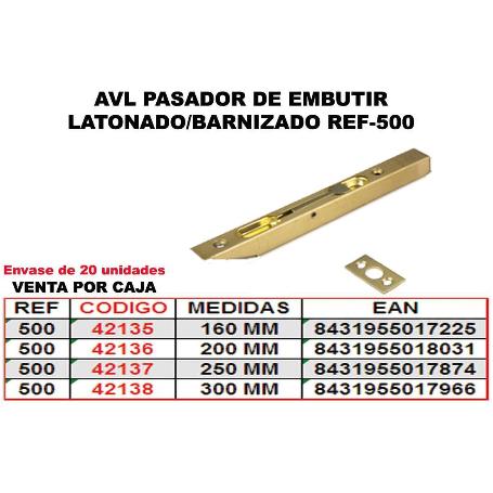 AVL PASADOR 500 DE EMBUTIR 150 MM LATONADO-BARNIZADO