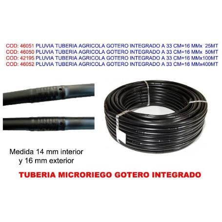 PLUVIA TUBO RIEGO PERFORADO CON GOTERO  2L-H 33 CM 16 MMX100MT