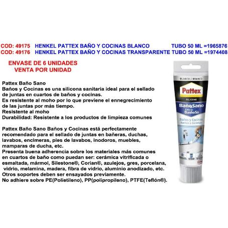 HENKEL PATTEX BAÑO Y COCINAS TRANSPARENTE TUBO 50 ML  1974408