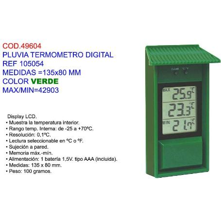 PLUVIA TERMOMETRO DIGITAL 105054 135X80 MM VERDE MAX-MIN 42902