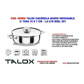 TALOX CACEROLA ACERO INOX 18-8 C-TAPA 16X  7 CM - 1,4 LT MOD.201