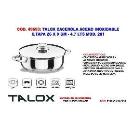 TALOX CACEROLA ACERO INOX 18-8 C-TAPA 26X  9 CM - 4,7 LT MOD.201