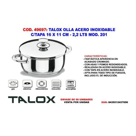 TALOX OLLA ACERO INOX 18-8 C-TAPA 16 X 11 CM - 2,2 LTS MOD. 201