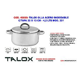 TALOX OLLA ACERO INOX 18-8 C-TAPA 20 X 13 CM - 4,0 LTS MOD. 201