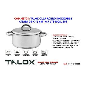 TALOX OLLA ACERO INOX 18-8 C-TAPA 24 X 15 CM - 6,7 LTS MOD. 201