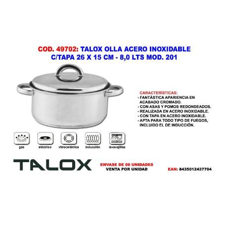 TALOX OLLA ACERO INOX 18-8 C-TAPA 26 X 15 CM - 8,0 LTS MOD. 201