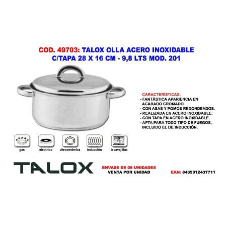 TALOX OLLA ACERO INOX 18-8 C-TAPA 28 X 16 CM - 9,8 LTS MOD. 201