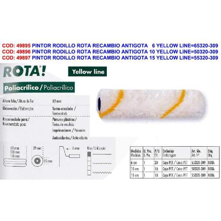 PINTOR RODILLO ROTA RECAMBIO ANTIGOTA 15 CM YELLOWLINE 55320-309 (CAJA 10 UNIDADES)