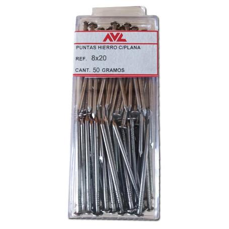 AVL PUNTAS HIERRO C-PLANA 20 X 8  MM 50 GR  BLISTER BURBUJA 23-E