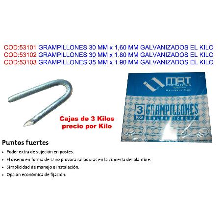 GRAMPILLONES 30 MM X 1,60 MM GALVANIZADOS EL KILO (CAJA 3 UNIDADES)