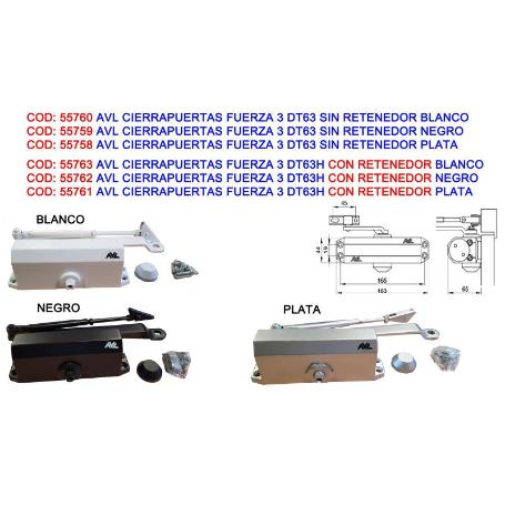 AVL CIERRAPUERTAS FUERZA 3 DT63 SIN RETENEDOR PLATA