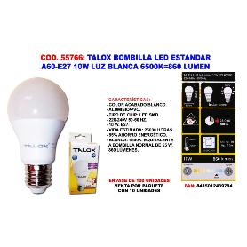 TALOX BOMBILLA LED ESTANDAR A60-E27 10W L.BLANCA 6500K 860 LUMEN (CAJA 10 UNIDADES)