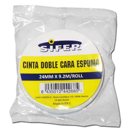 SIFER CINTA DOBLE CARA ESPUMA 24 MM X 9.2 M-ROLL REF.9610WW