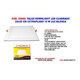 TALOX DOWNLIGHT LED CUADRADO 22 X 22 EXTRAPLANO 18 W LUZ BLANCA