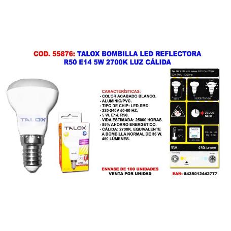 TALOX BOMBILLA LED REFLECTORA R50 E14 5W 2700K LUZ CALIDA