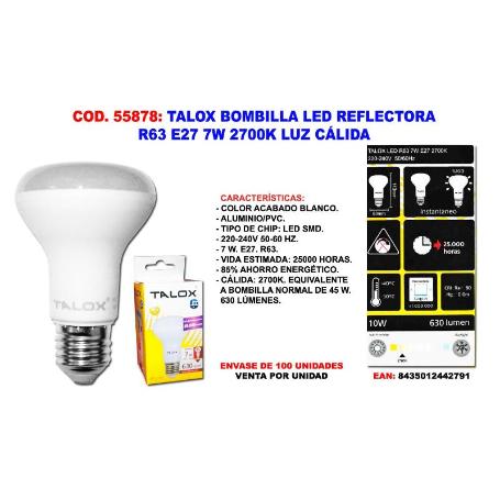 TALOX BOMBILLA LED REFLECTORA R63 E27 7W 2700K LUZ CALIDA