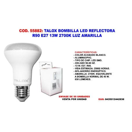 TALOX BOMBILLA LED REFLECTORA R90 E27 13W 2700K LUZ  AMARILLA