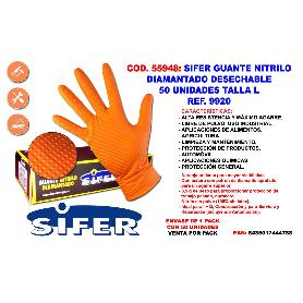 GUANTE SIFER NITRILO EXTRA 8G DIAMANTE REUTILIZABLE CAJA 50U T-L